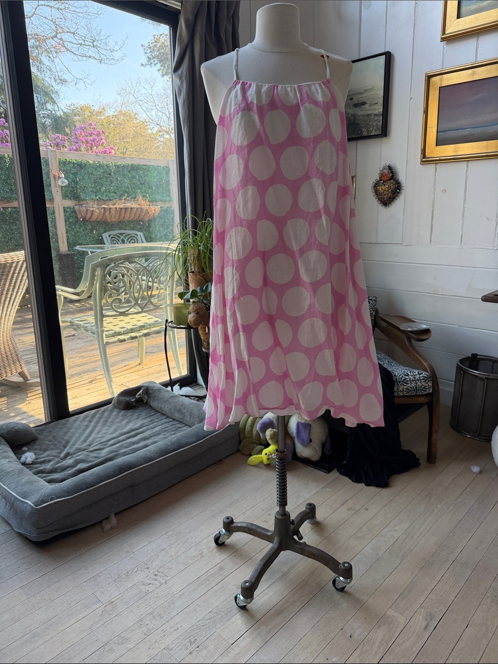 Island Company Pink and White Polka Dot Slip Dress